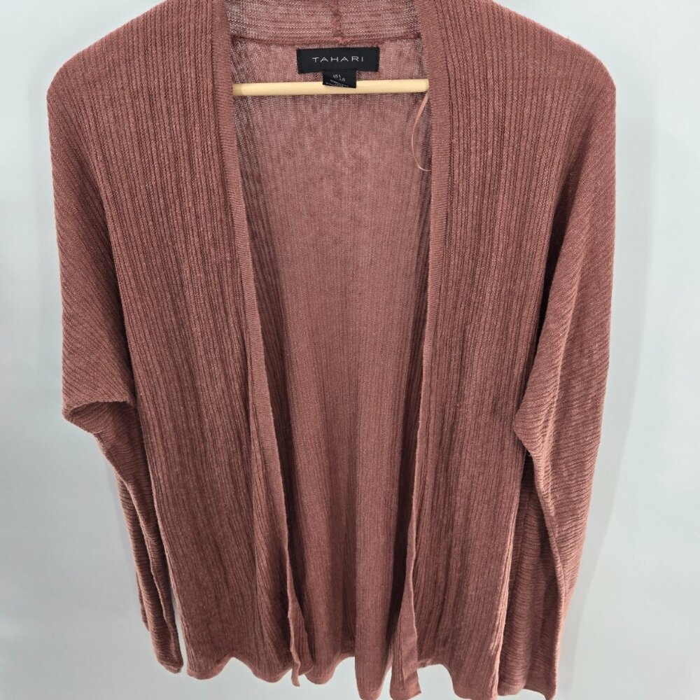 Tahari Brown Lightweight Linen/Viscose Open Cardigan Size Large